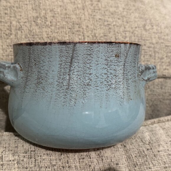 DE SILVA Double Handled Soup Bowl - Blue Terracotta Pottery Crocks 1970s Italy - Picture 14 of 16
